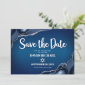 Bar Mitswa modern effen blauwe ombre agaat script Save The Date (Staand voorkant)