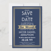 Bar Mitswa modern marineblauw wit namaakgoud Save The Date (Voorkant)