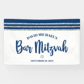 Bar Mitswa Modern marineblauw zilver tallit schrif Spandoek (Horizontaal)