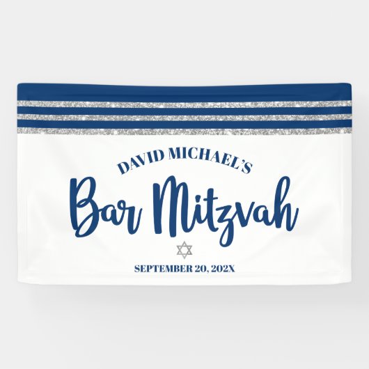 Bar Mitswa Modern marineblauw zilver tallit schrif Spandoek (Horizontaal)