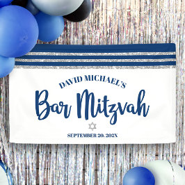 Bar Mitswa Modern marineblauw zilver tallit schrif Spandoek