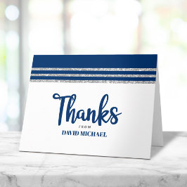 Bar Mitswa Modern Navyblauw Zilveren Tallit Schrif Bedankkaart