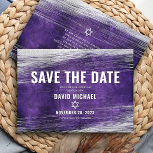 Bar Mitswa Modern Paarse Waterverf Zilver Folie Save The Date
