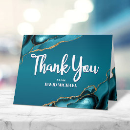 Bar Mitswa Modern Turquoise Agaat Script Eenvoudig Bedankkaart
