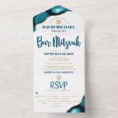 Bar Mitswa Modern Turquoise Agaat Script Feestje All In One Uitnodiging (Binnen)