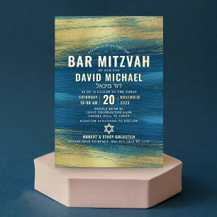Bar Mitswa Modern Vet Type Turquoise Echt Goud Folie Uitnodiging
