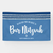 Bar Mitswa Moderne Blauwe Zilveren Tallit Krachtig Spandoek (Horizontaal)
