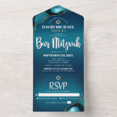 Bar Mitswa Moderne Turquoise Ombre Agaat Script All In One Uitnodiging (Binnen)