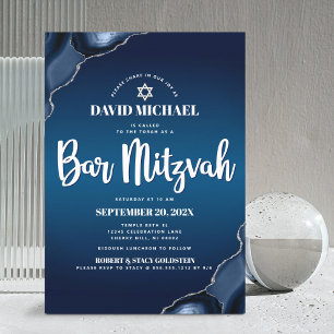 Bar Mitswa Navy Blau Ombre Agate Modern Schrift Kaart
