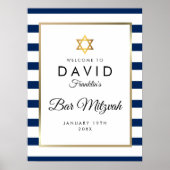 Bar Mitswa Navy Blauw Wit Goud Welkomstbord Poster (Voorkant)