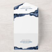 Bar Mitswa Navy Blauwe Agate Script Feest Modern All In One Uitnodiging (Buitenkant)