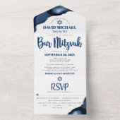 Bar Mitswa Navy Blauwe Agate Script Feest Modern All In One Uitnodiging (Binnen)