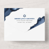 Bar Mitswa Navy Blauwe Agate Script Feest Modern All In One Uitnodiging (Achterkant)