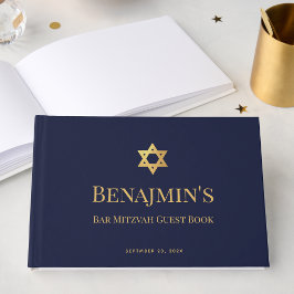 Bar Mitswa Navy Blauwe Nep Gouden Davidster Jongen Gastenboek