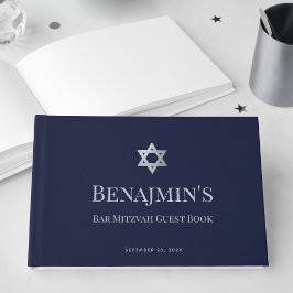 Bar Mitswa Navy Blauwe Nep Zilveren Davidster Gastenboek
