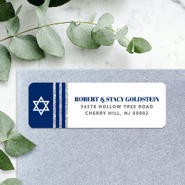 Bar Mitswa Navy Blauwe Zilveren Tallit Retouradres Etiket