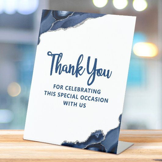 Bar Mitswa Navy Blue Agate Script Eenvoudig Modern Reclamebord Met Voetstuk