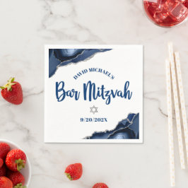 Bar Mitswa Navy Blue Agate Script Eenvoudig vet Servet
