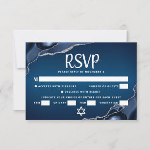 Bar Mitswa Navy Blue Ombre Agate Cool Script vet RSVP Kaartje