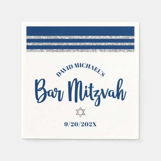 Bar Mitswa Navy Silver Tallit Bold Script Minimaal Servet (Voorkant)