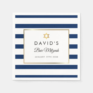 Bar Mitswa Navyblauw Witte Streep Goud Servet
