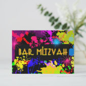Bar Mitswa, Neonverfspatten, Op maat gemaakt RSVP Kaartje (Staand voorkant)