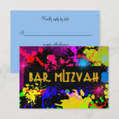 Bar Mitswa, Neonverfspatten, Op maat gemaakt RSVP Kaartje (Voorkant / Achterkant)
