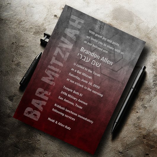 Bar Mitswa Ombre Grunge Rood Kaart