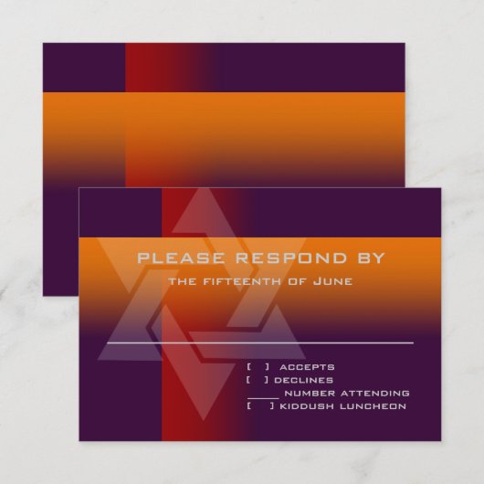 Bar Mitswa Oranje en Rood op elke kleur RSVP Kaartje (Voorkant / Achterkant)