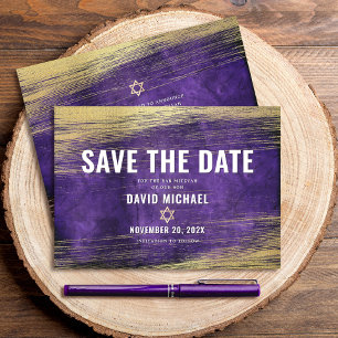 Bar Mitswa Paars Aquarel Goud Folie Modern Save The Date