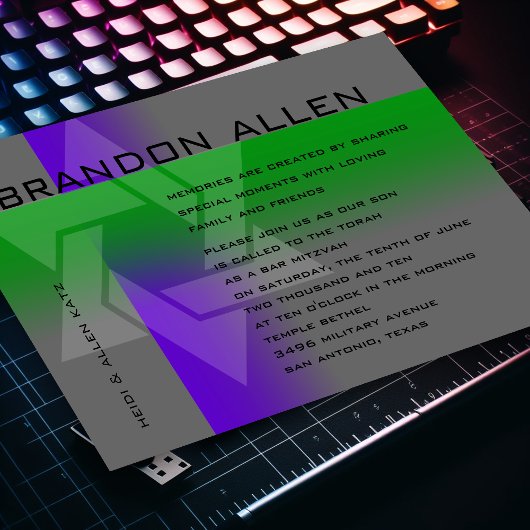 Bar Mitswa paars en groen op elke kleur Kaart