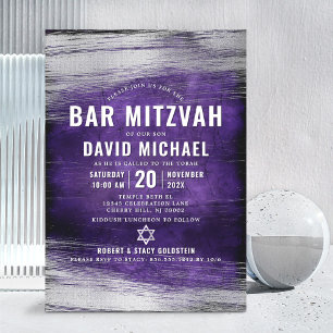Bar Mitswa Paars Zilver Folie Vet Modern Lettertyp Kaart
