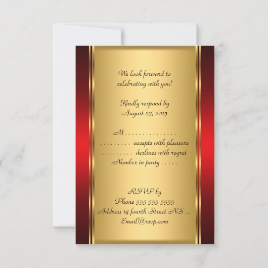 Bar Mitswa rsvp Goud en Rood Kaartje (Achterkant)