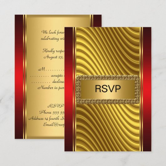 Bar Mitswa rsvp Goud en Rood Kaartje (Voorkant / Achterkant)