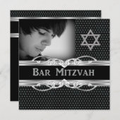 Bar Mitswa Star Zwart Zilver Metalen Studs Kaart (Voorkant / Achterkant)