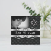Bar Mitswa Star Zwart Zilver Metalen Studs Kaart (Staand voorkant)