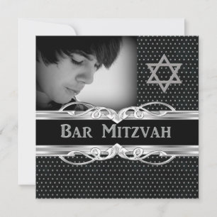 Bar Mitswa Ster Zwart Zilveren Metalen Studs Kaart