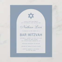 Bar Mitswa Stof Blauw Boog Ster Budget Uitnodiging