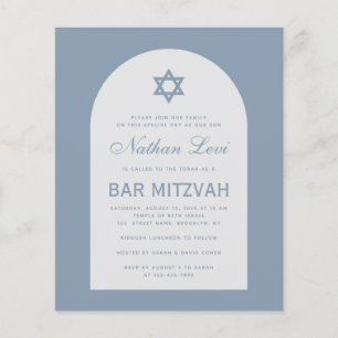 Bar Mitswa Stof Blauw Boog Ster Budget Uitnodiging