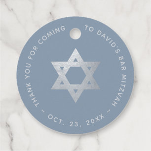 Bar Mitswa Stof Blauw & Nep Zilver Ster van David Bedankjes Labels