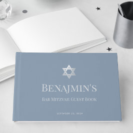 Bar Mitswa Stofblauw Nep Zilver Ster van David  Gastenboek