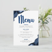 Bar Mitswa Stout Modern Navy Blauwe Agate Script Menu (Staand voorkant)