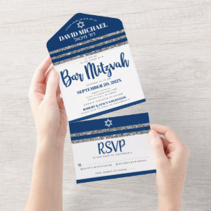 Bar Mitswa Tallit Marineblauw Schrift Eenvoudig Mo All In One Uitnodiging