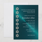 Bar Mitswa Teal Glans Zilveren Davidsterren Kaart (Voorkant / Achterkant)