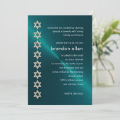 Bar Mitswa Teal Glans Zilveren Davidsterren Kaart (Staand voorkant)