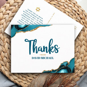 Bar Mitswa Turquoise Agate Krachtig Schrift Bedank Briefkaart