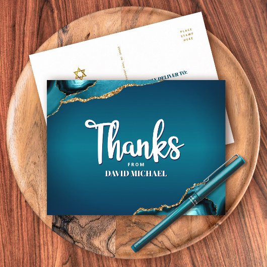Bar Mitswa Turquoise Agate Ombre Script Bedankt Briefkaart