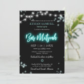 Bar Mitswa Turquoise Neon Thema Kaart (Staand voorkant)