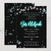 Bar Mitswa Turquoise Neon Thema Kaart (Voorkant / Achterkant)