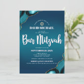 Bar Mitswa Turquoise Ombre Agate Modern Lettertype Kaart (Staand voorkant)